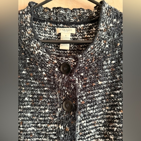 Vertigo Paris Ruffled Knit Cardigan Black White Speckled Button Up Sz S - Picture 13 of 13